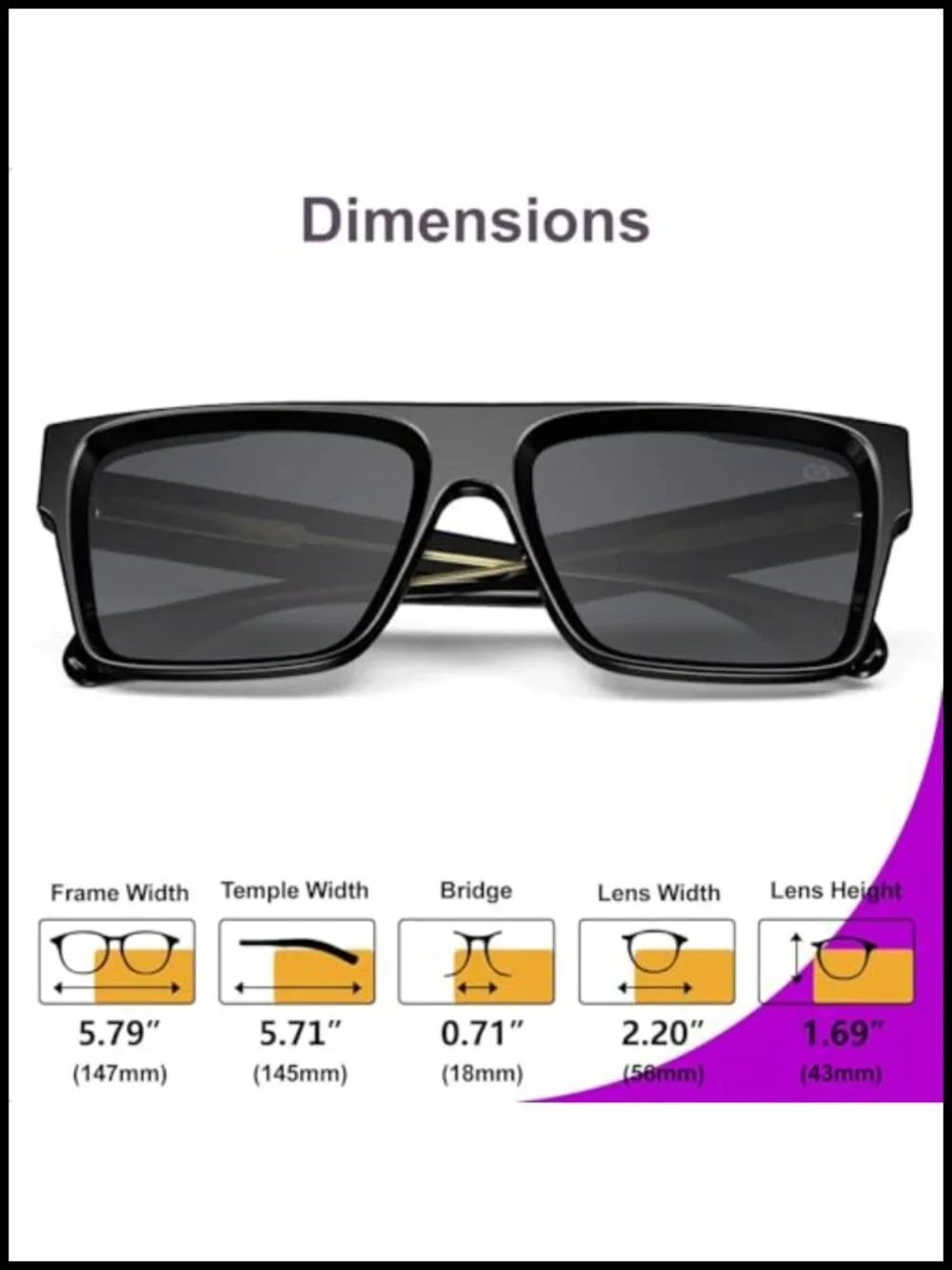 Oversized Square Flat Top Sunglasses UV400 Protection TR90 Frame